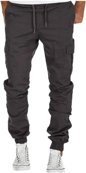 Men's Cargo Pants Casual Drawstring Multi-Pocket Solid Work Tie Feet Trousers Relaxed Fit Lightweight Sweatpants