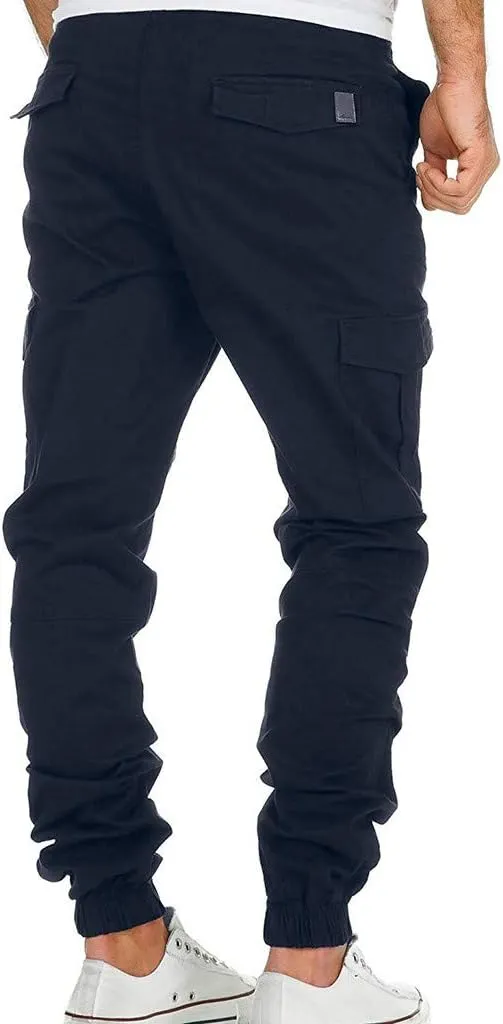 Men's Cargo Pants Casual Drawstring Multi-Pocket Solid Work Tie Feet Trousers Relaxed Fit Lightweight Sweatpants
