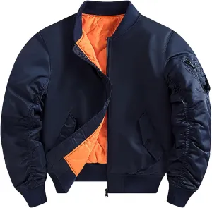 Mens Casual Bomber Jacket Oversize Chunky Padded Warm Military Coat Classic Relaxed Fit College Varsity Outwear