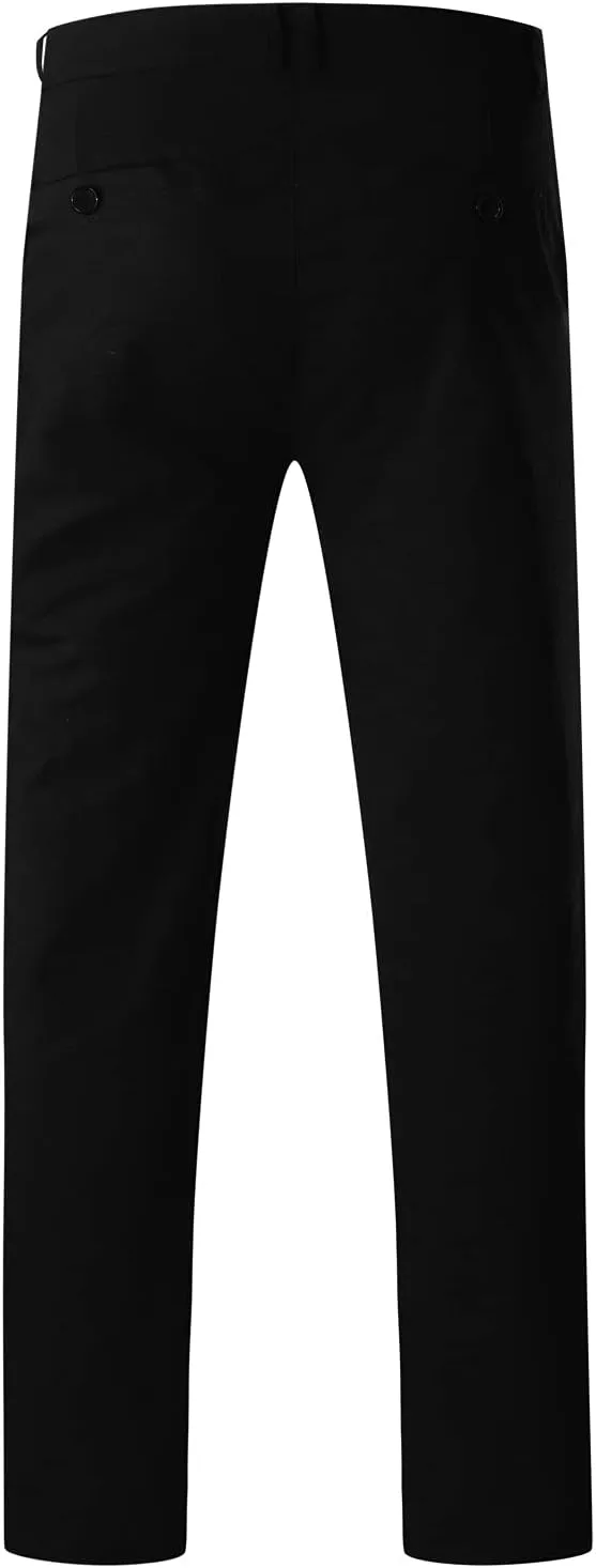 Men's Casual Pants Solid Pocket Button Mid Waist Work Trousers Relaxed Fit Straight Leg Long Pants