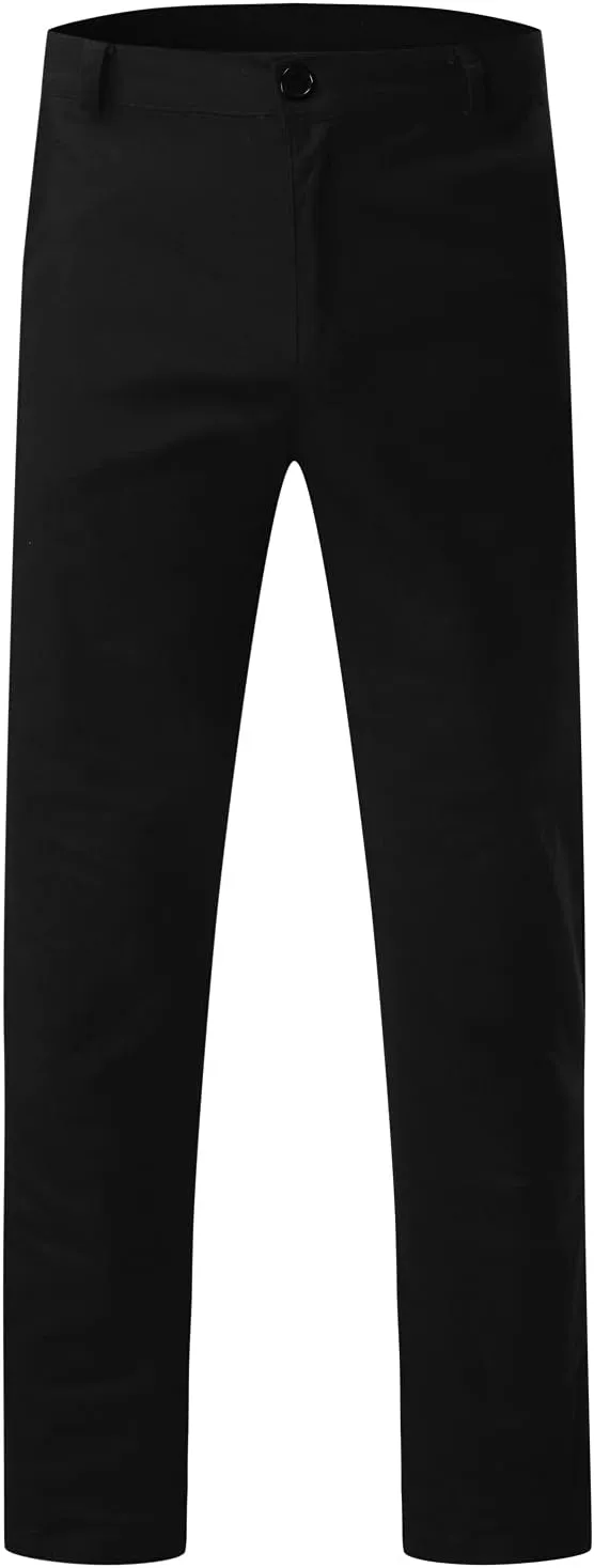 Men's Casual Pants Solid Pocket Button Mid Waist Work Trousers Relaxed Fit Straight Leg Long Pants