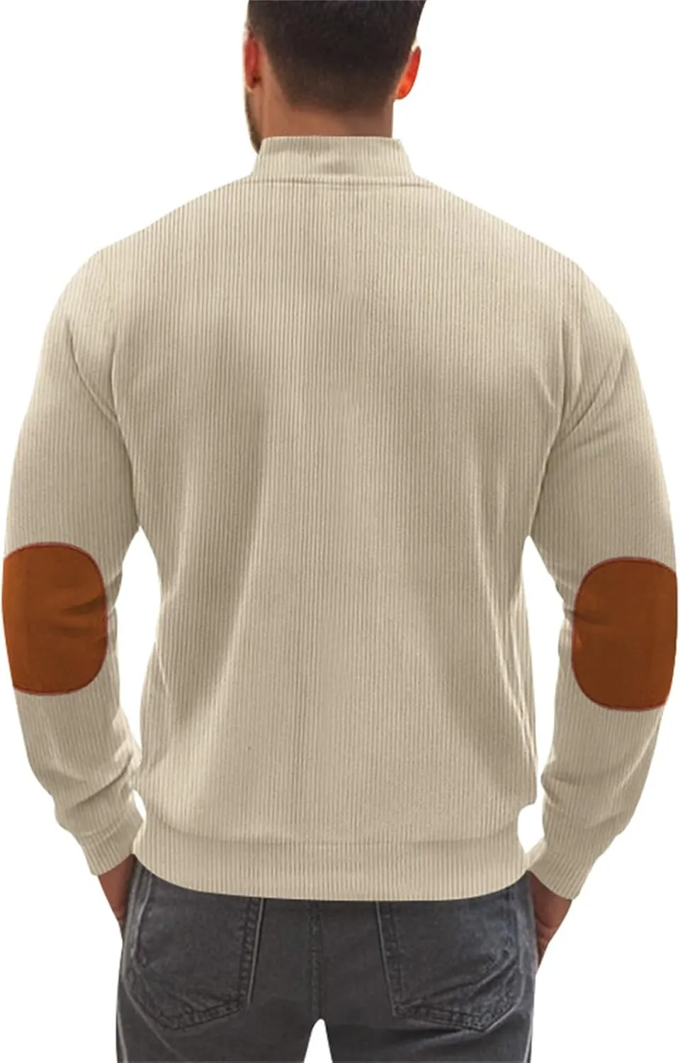 Men's Corduroy Zip Up Jackets Casual Lightweight Stand Collar Stripe Cardigan Trendy Patchwork Long Sleeve Coats