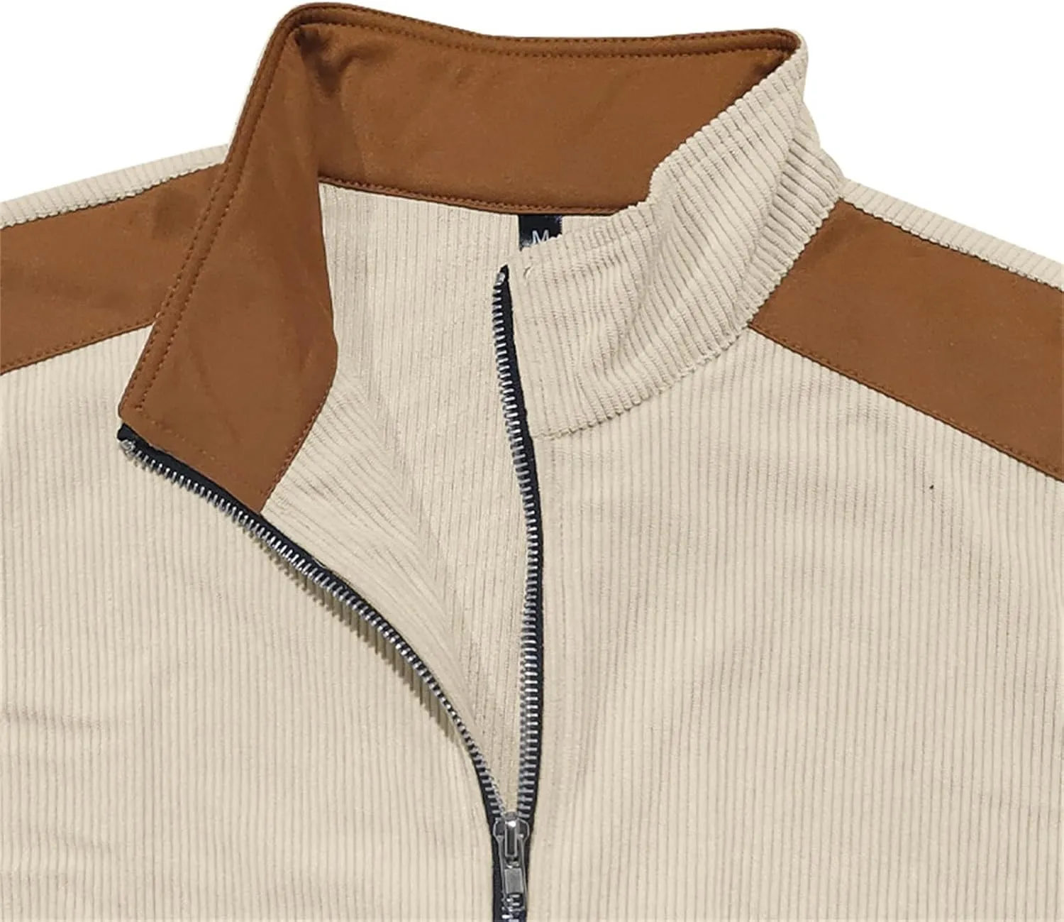 Men's Corduroy Zip Up Jackets Casual Lightweight Stand Collar Stripe Cardigan Trendy Patchwork Long Sleeve Coats