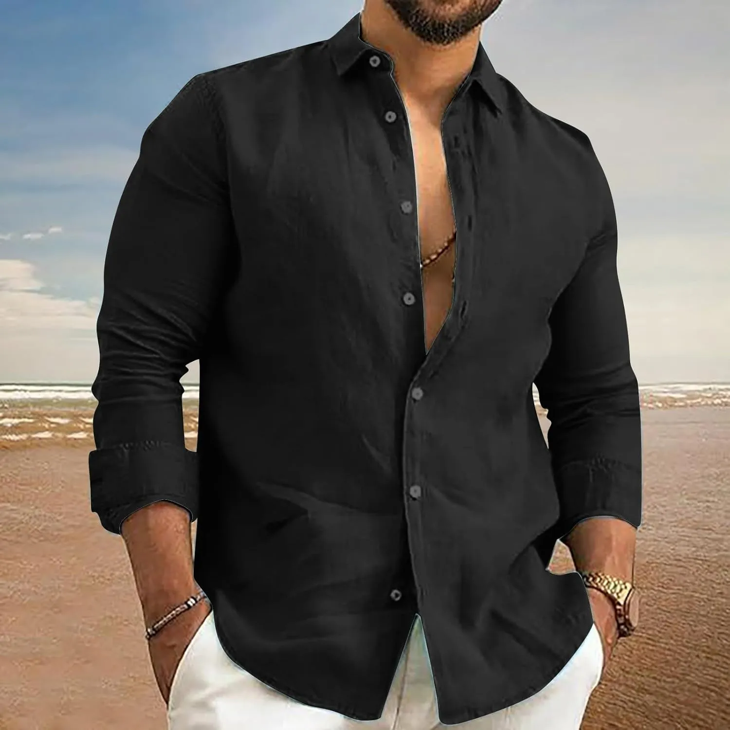 Men's Cotton Linen Button Down Shirt Casual Summer Stylish Beach Shirts Tropical Lightweight Quick Dry Dress Tops