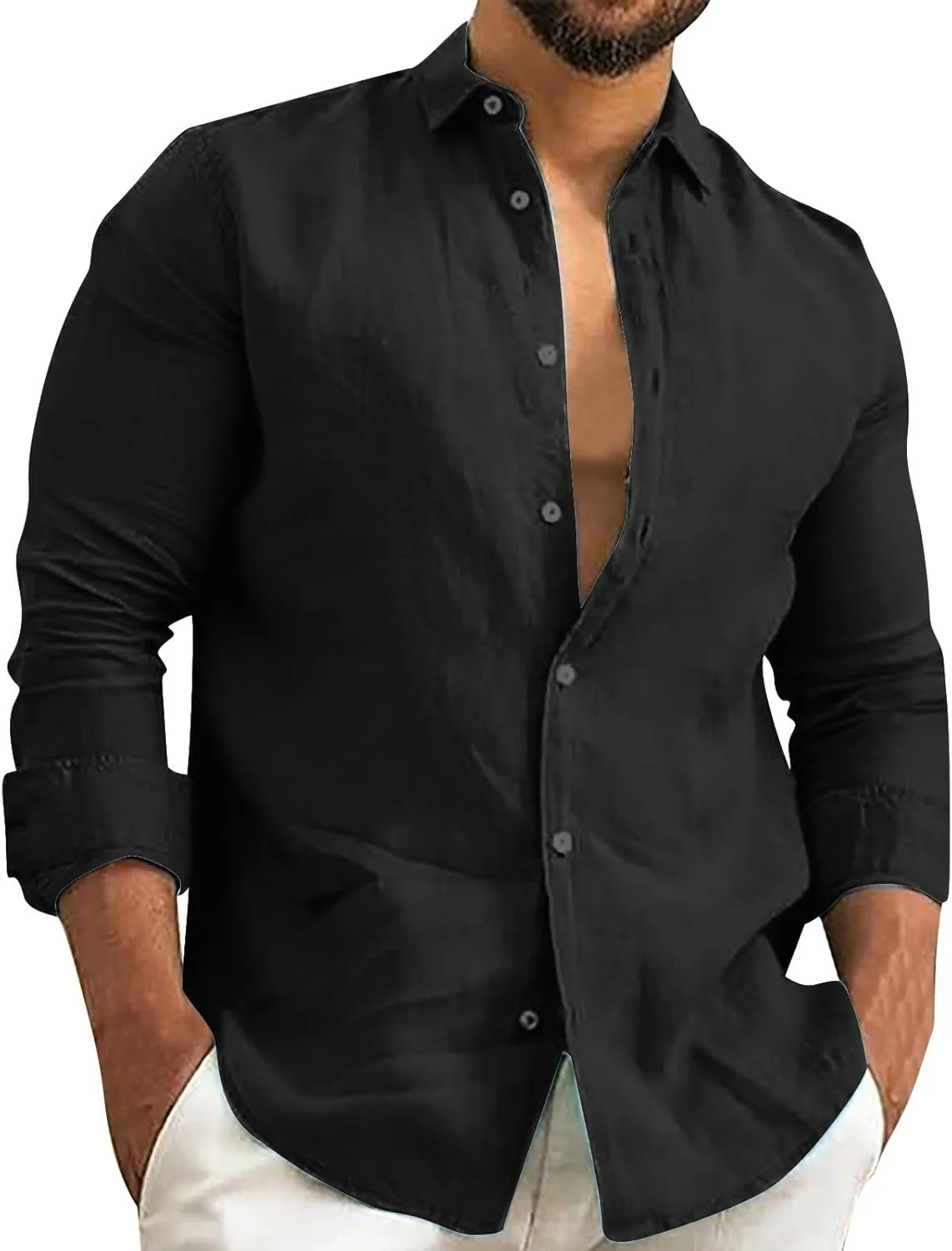 Men's Cotton Linen Button Down Shirt Casual Summer Stylish Beach Shirts Tropical Lightweight Quick Dry Dress Tops
