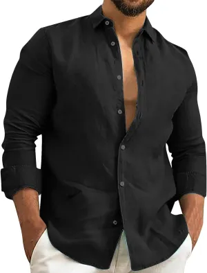 Men's Cotton Linen Button Down Shirt Casual Summer Stylish Beach Shirts Tropical Lightweight Quick Dry Dress Tops