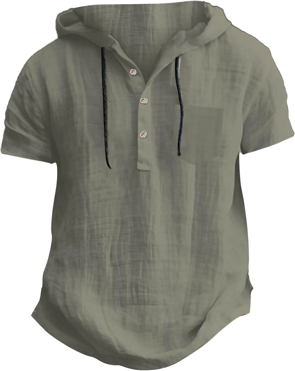 Men's Cotton Linen Hoodies Shirts Short Sleeve Casual Lace Up Hooded Shirt Breathable Quick Dry Beach Hippie Tee Top