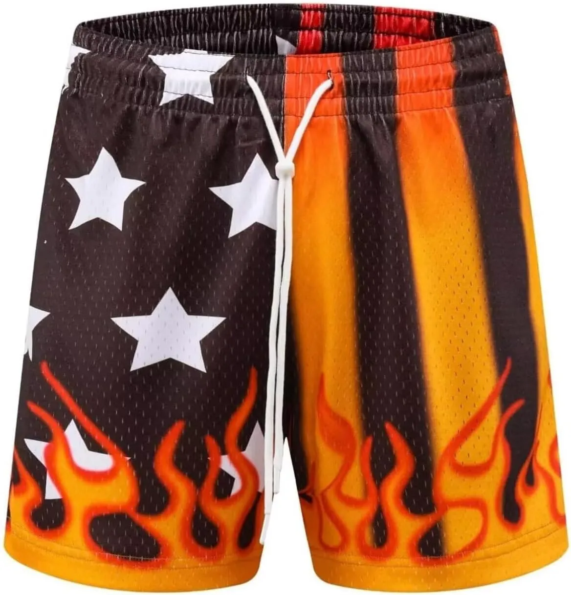 Men's Flame Star Basketball Shorts Breathable Mesh Retro Streetwear Gym Shorts