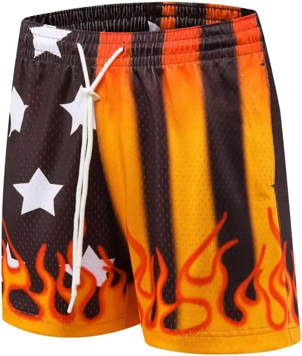 Men's Flame Star Basketball Shorts Breathable Mesh Retro Streetwear Gym Shorts