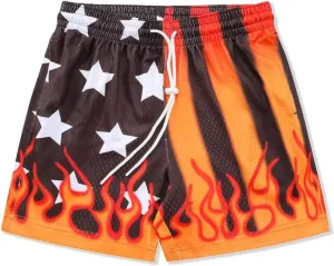 Men's Flame Star Basketball Shorts Breathable Mesh Retro Streetwear Gym Shorts