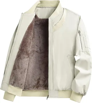 Mens Fleece Bomber Jacket Casual Plaid Jacquard Varsity Jacket Coat Zipper Pockets Windbreaker Softshell Jacket