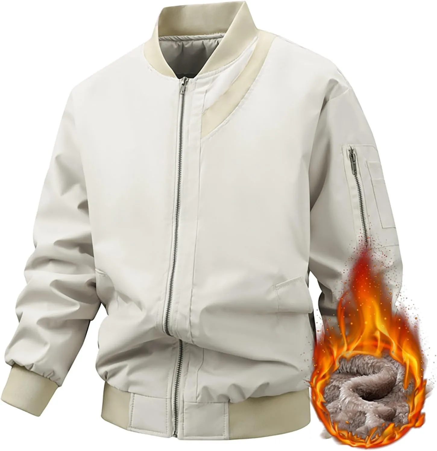 Mens Fleece Bomber Jacket Casual Plaid Jacquard Varsity Jacket Coat Zipper Pockets Windbreaker Softshell Jacket