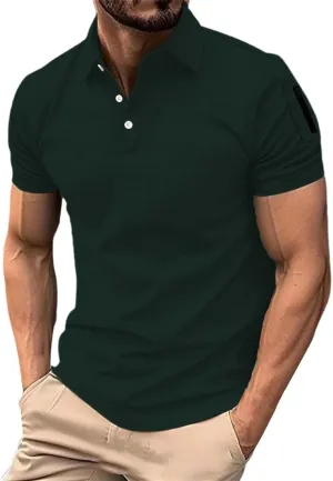 Men's Golf Polo Shirts Stylish Striped Texture Short Sleeve Smart Dress T-Shirt Athletic Polos Casual Collared Shirt