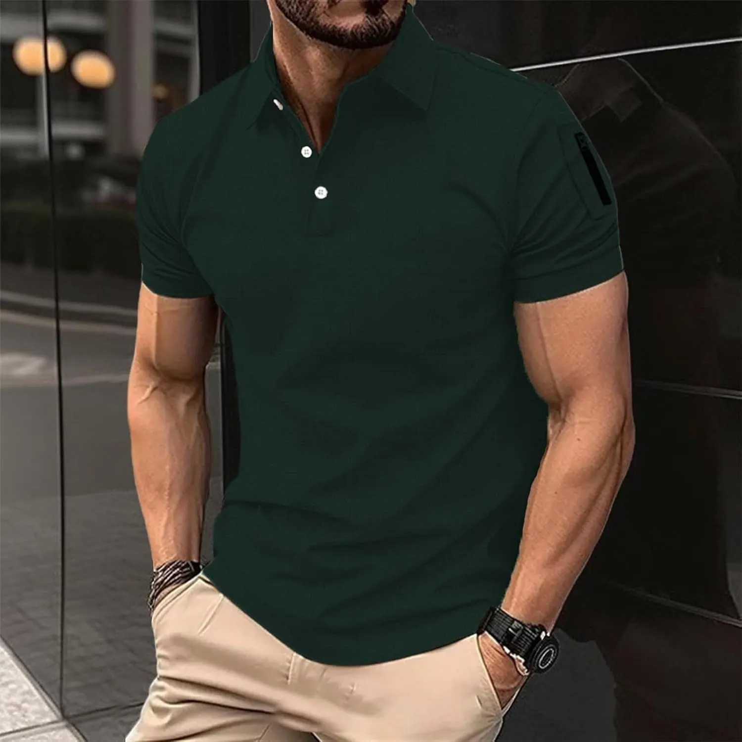 Men's Golf Polo Shirts Stylish Striped Texture Short Sleeve Smart Dress T-Shirt Athletic Polos Casual Collared Shirt