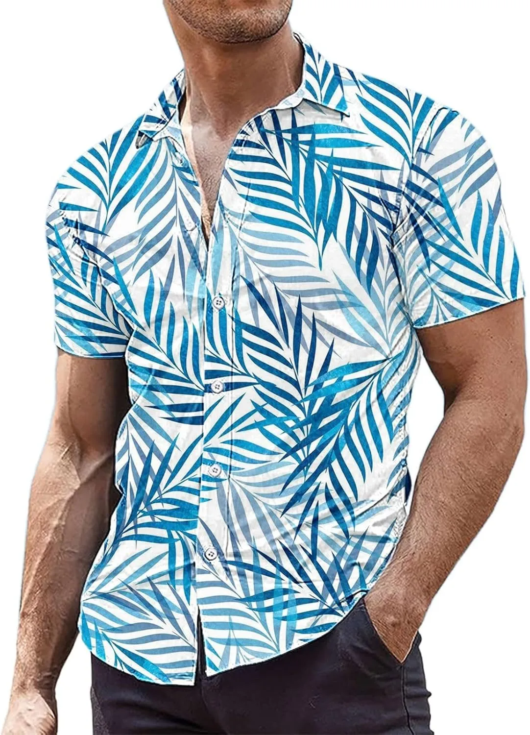 Men's Hawaiian Shirts Stylish Summer Button Down Short Sleeve Beach Aloha Shirt Tropical Quick Dry Hippie Tee Top