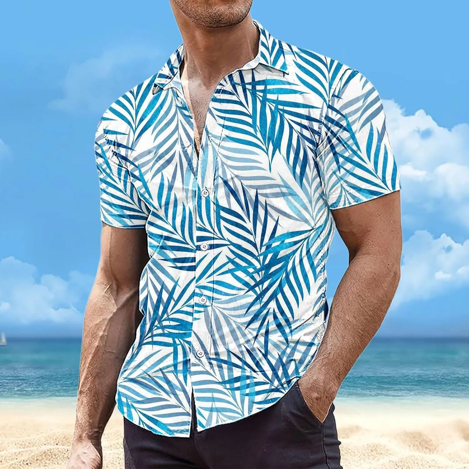Men's Hawaiian Shirts Stylish Summer Button Down Short Sleeve Beach Aloha Shirt Tropical Quick Dry Hippie Tee Top
