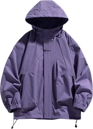 Mens Hooded Rain Jackets Casual Long Sleeve Waterproof Windbreaker Trench Coat Outdoor Full Zip Raincoat With Pockets
