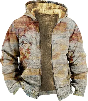 Mens Hoodies Zip Up Winter Fleece Lined Graphic Jacket Big And Tall Warm Heavy Coat Heated Cool Tie Dye Outwear