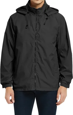 Mens Lightweight Rain Jacket Hooded Windbreaker Jacket Windbreaker Waterproof with Pockets