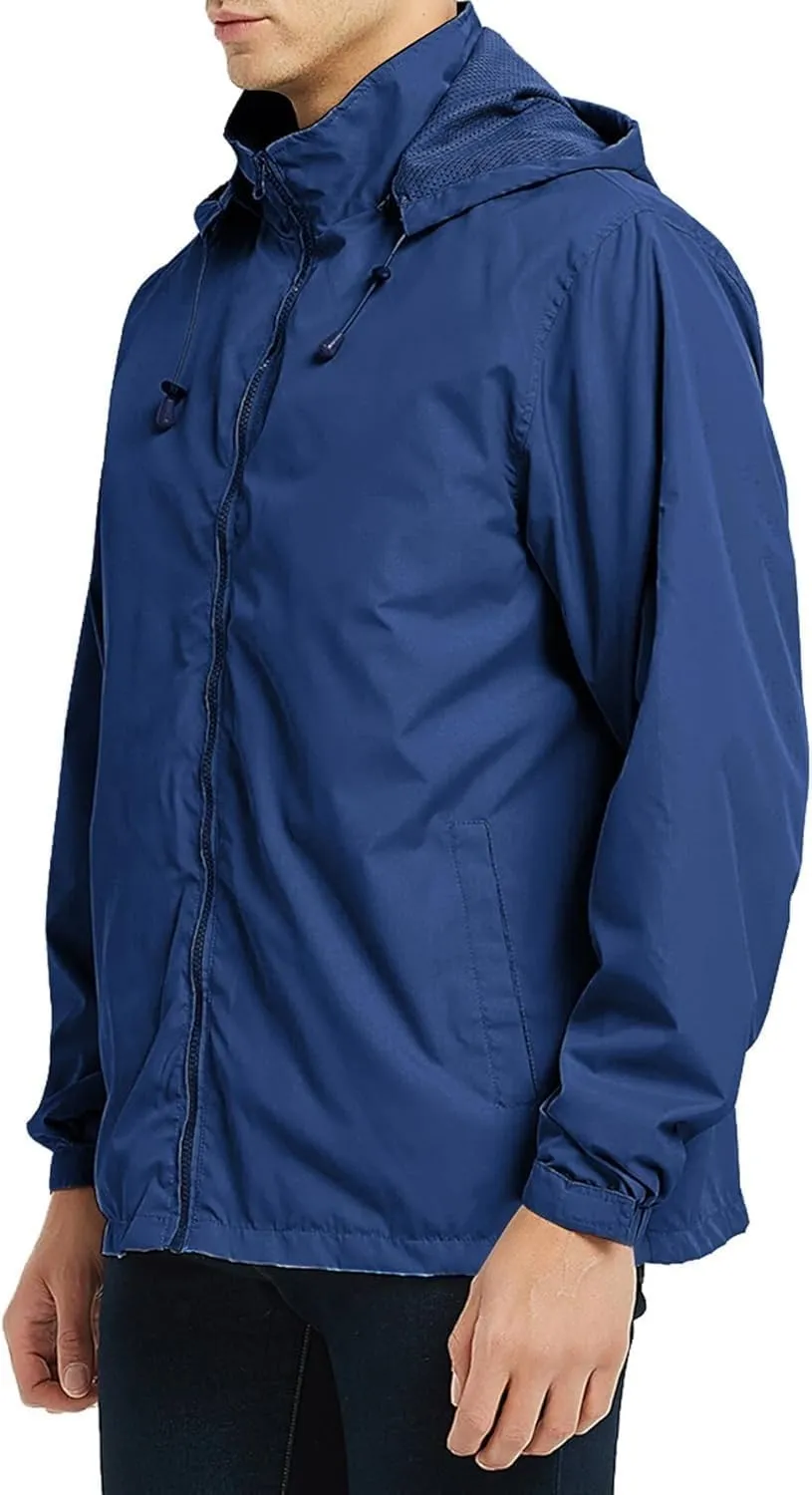 Mens Lightweight Rain Jacket Hooded Windbreaker Jacket Windbreaker Waterproof with Pockets