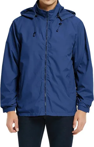 Mens Lightweight Rain Jacket Hooded Windbreaker Jacket Windbreaker Waterproof with Pockets