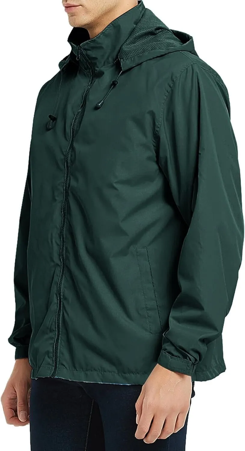 Mens Lightweight Rain Jacket Hooded Windbreaker Jacket Windbreaker Waterproof with Pockets