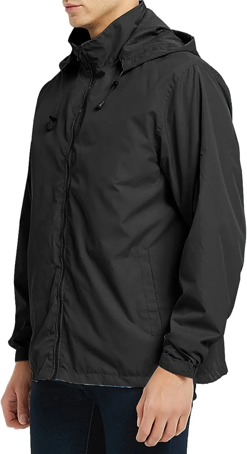 Mens Lightweight Rain Jacket Hooded Windbreaker Jacket Windbreaker Waterproof with Pockets