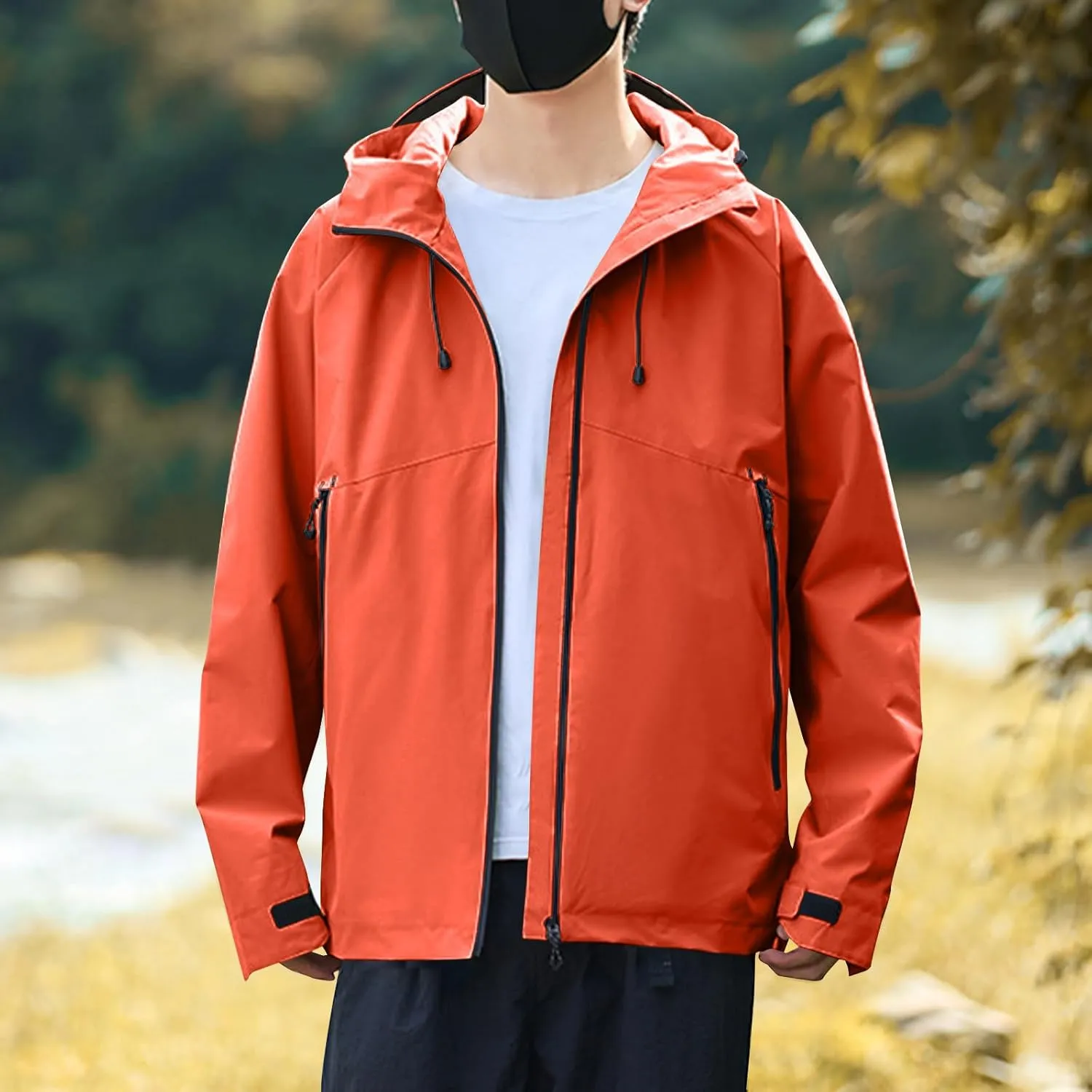Mens Lightweight Waterproof Rain Jackets Windproof Hooded Raincoat for Hiking Cycling Travel Breathable Windbreaker