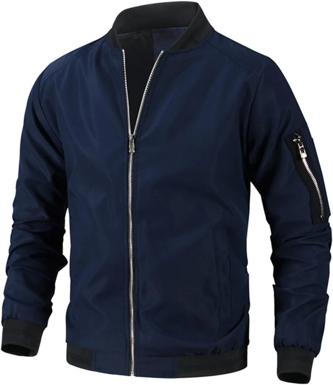 Mens Lightweight Zip Up Jacket Stand Collar Jacket Cotton Jacket Casual Short Fashion Thickened Warm Baseball