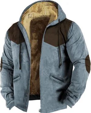 Mens Long Sleeve Zipper Fleece Jackets Winter Thick Warm Windbreak Plush Coats Fashion Patchwork Utility Cargo Jacket