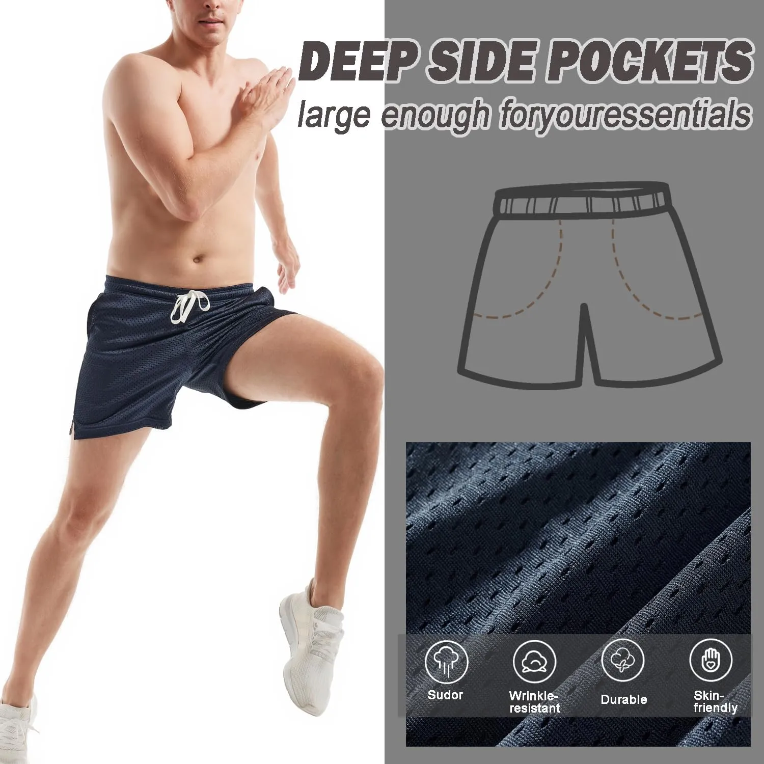 Men's Mesh Shorts 5.5 Inch Inseam Athletic Shorts Breathable Double Layer Fabric Basketball Shorts