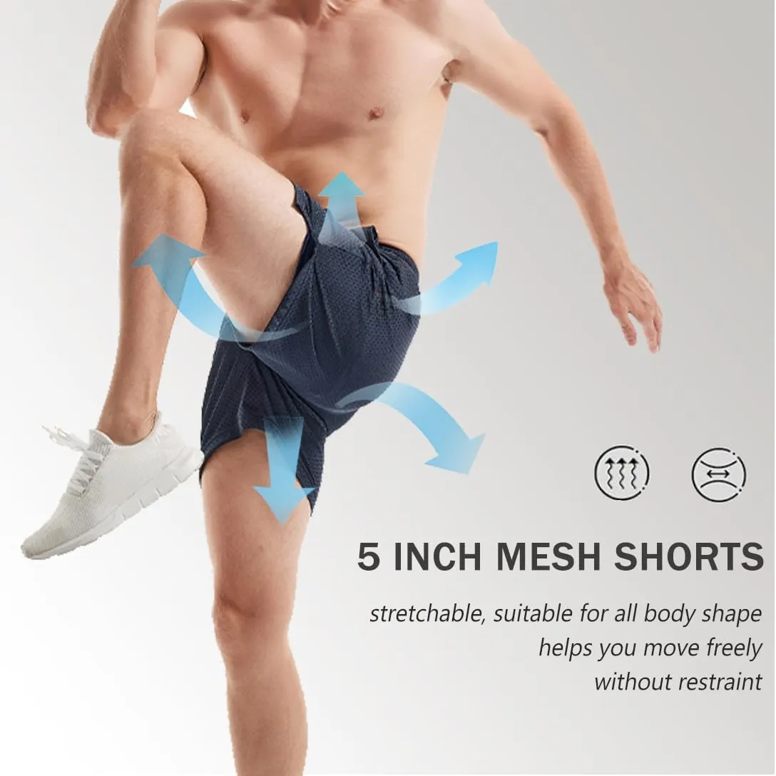 Men's Mesh Shorts 5.5 Inch Inseam Athletic Shorts Breathable Double Layer Fabric Basketball Shorts