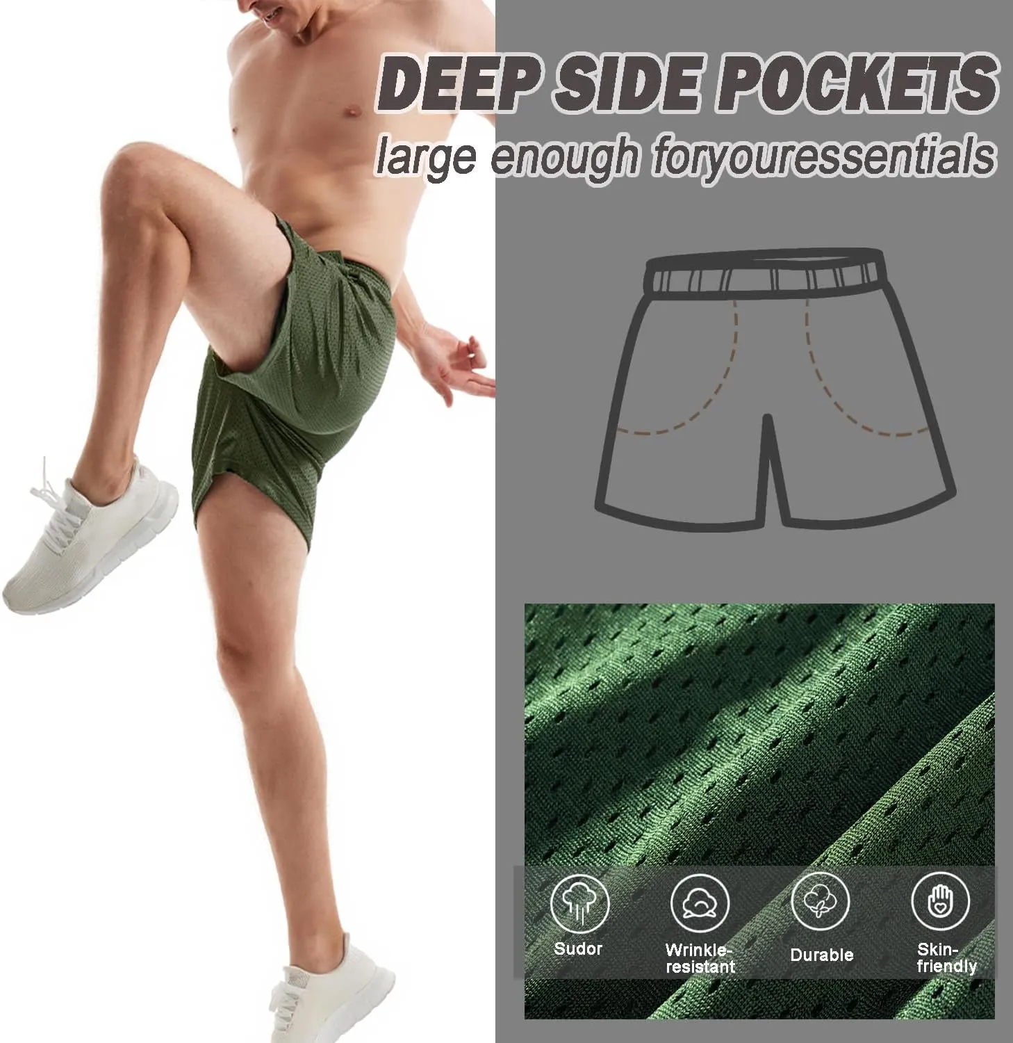 Men's Mesh Shorts 5.5 Inch Inseam Athletic Shorts Breathable Double Layer Fabric Basketball Shorts