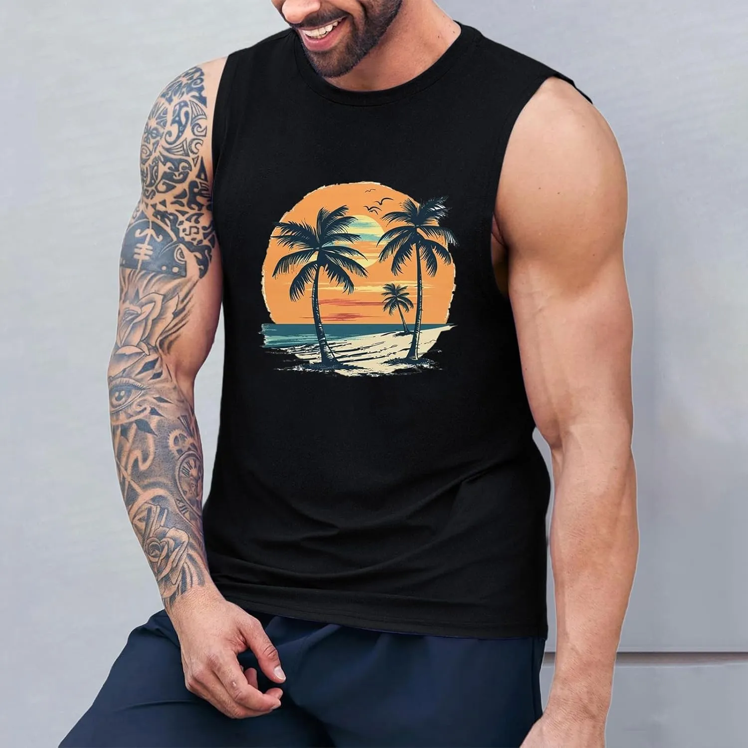 Mens Muscle Tank Tops Gym Bodybuilding Sleeveless Muscle T Shirts Cut Off Shirts Quick Dry Workout Fitness Tee