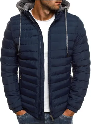 Men's Packable Puffer Jackets Lightweight Quilted Padded Jacket Hooded Detachable Down Bubble Coats Casual Tops