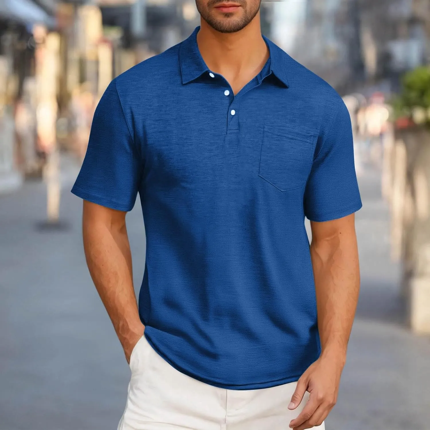 Men's Pique Polo Shirts Trendy Short Sleeve Quick Dry Performance Golf Shirt Summer Daily Casual Colalred T-Shirts