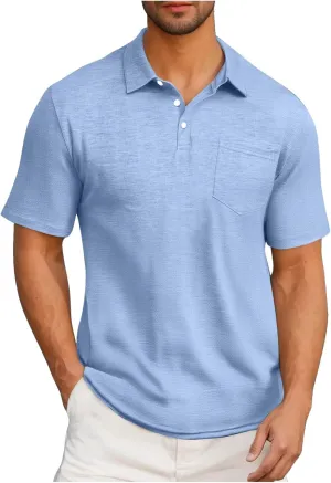 Men's Pique Polo Shirts Trendy Short Sleeve Quick Dry Performance Golf Shirt Summer Daily Casual Colalred T-Shirts