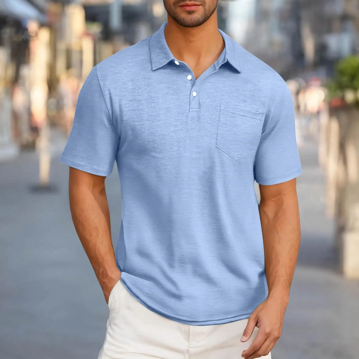 Men's Pique Polo Shirts Trendy Short Sleeve Quick Dry Performance Golf Shirt Summer Daily Casual Colalred T-Shirts