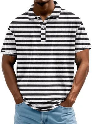 Mens Polo Shirts Short Sleeve Plus Size Striped Golf Tshirt Short Sleeve Vacation Casual Collar Tee Summer V Neck Top