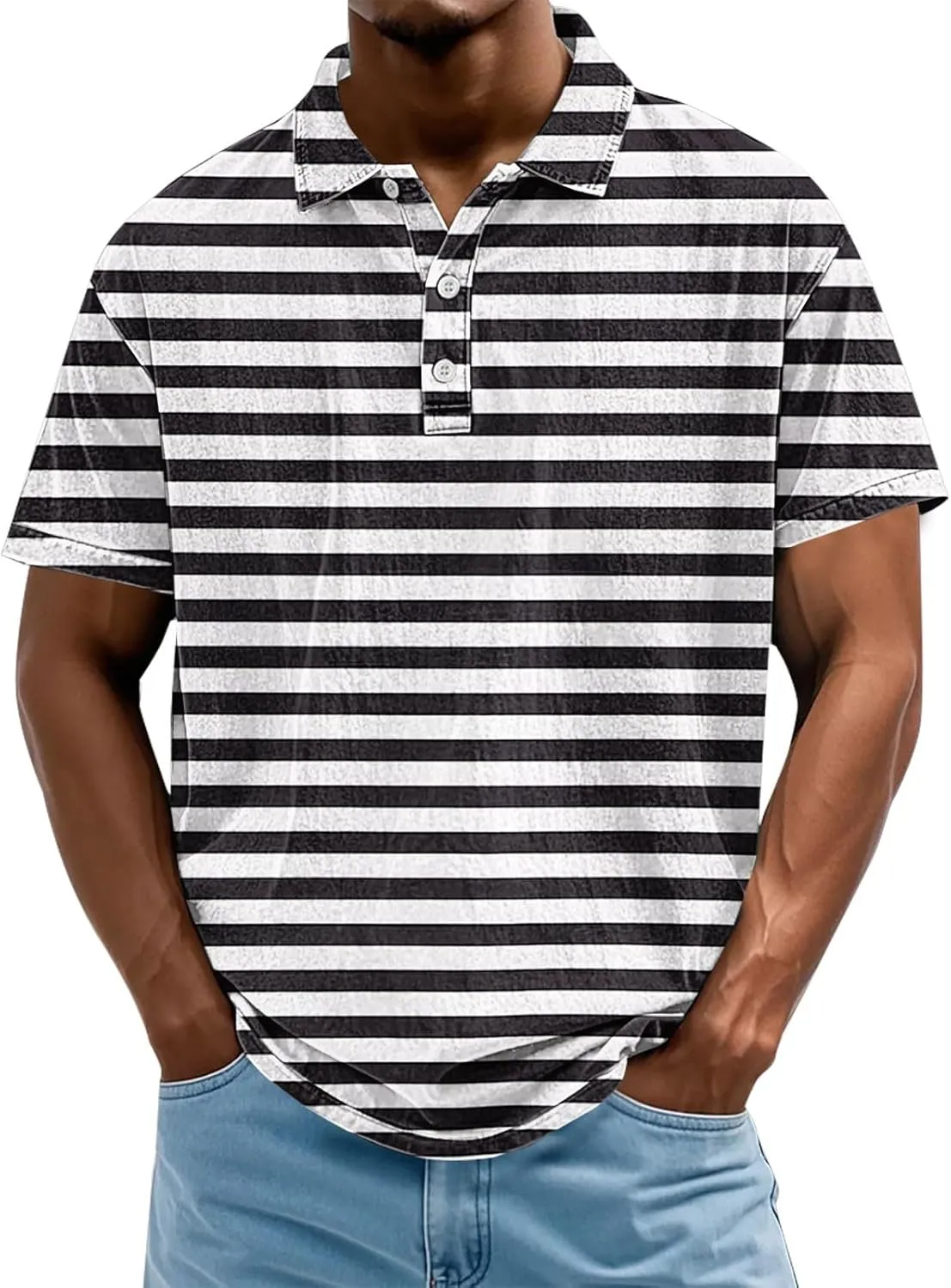 Mens Polo Shirts Short Sleeve Plus Size Striped Golf Tshirt Short Sleeve Vacation Casual Collar Tee Summer V Neck Top