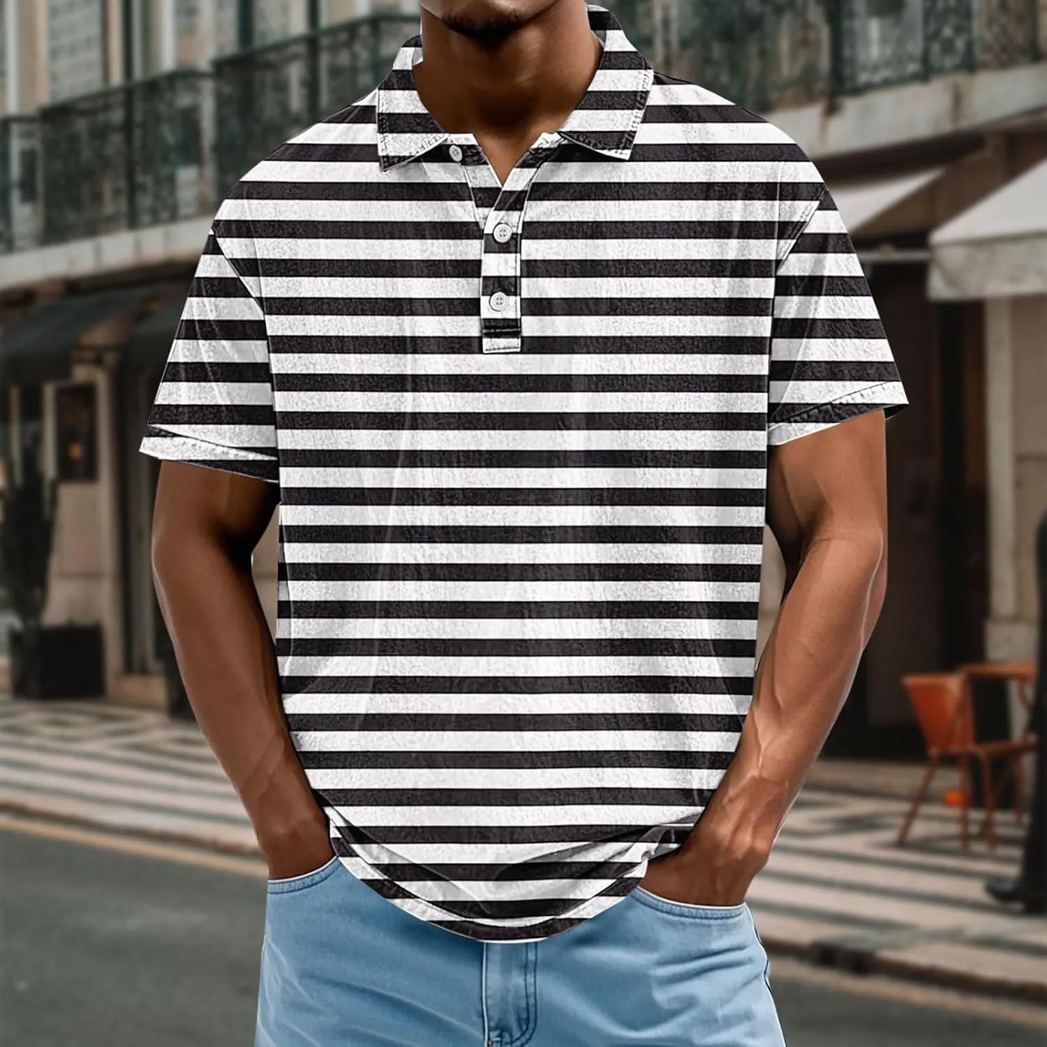 Mens Polo Shirts Short Sleeve Plus Size Striped Golf Tshirt Short Sleeve Vacation Casual Collar Tee Summer V Neck Top