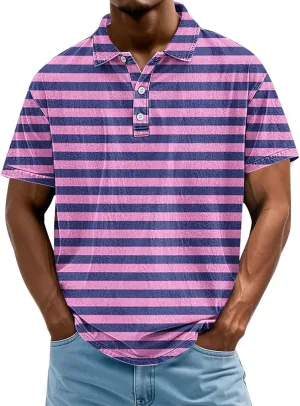 Mens Polo Shirts Short Sleeve Plus Size Striped Golf Tshirt Short Sleeve Vacation Casual Collar Tee Summer V Neck Top