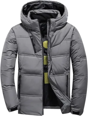 Men's Puffer Jacket Lightweight Hooded Down Coat Zip up Padded Coat Quilted Insulated Jacket Thick Warm Winter Jacket