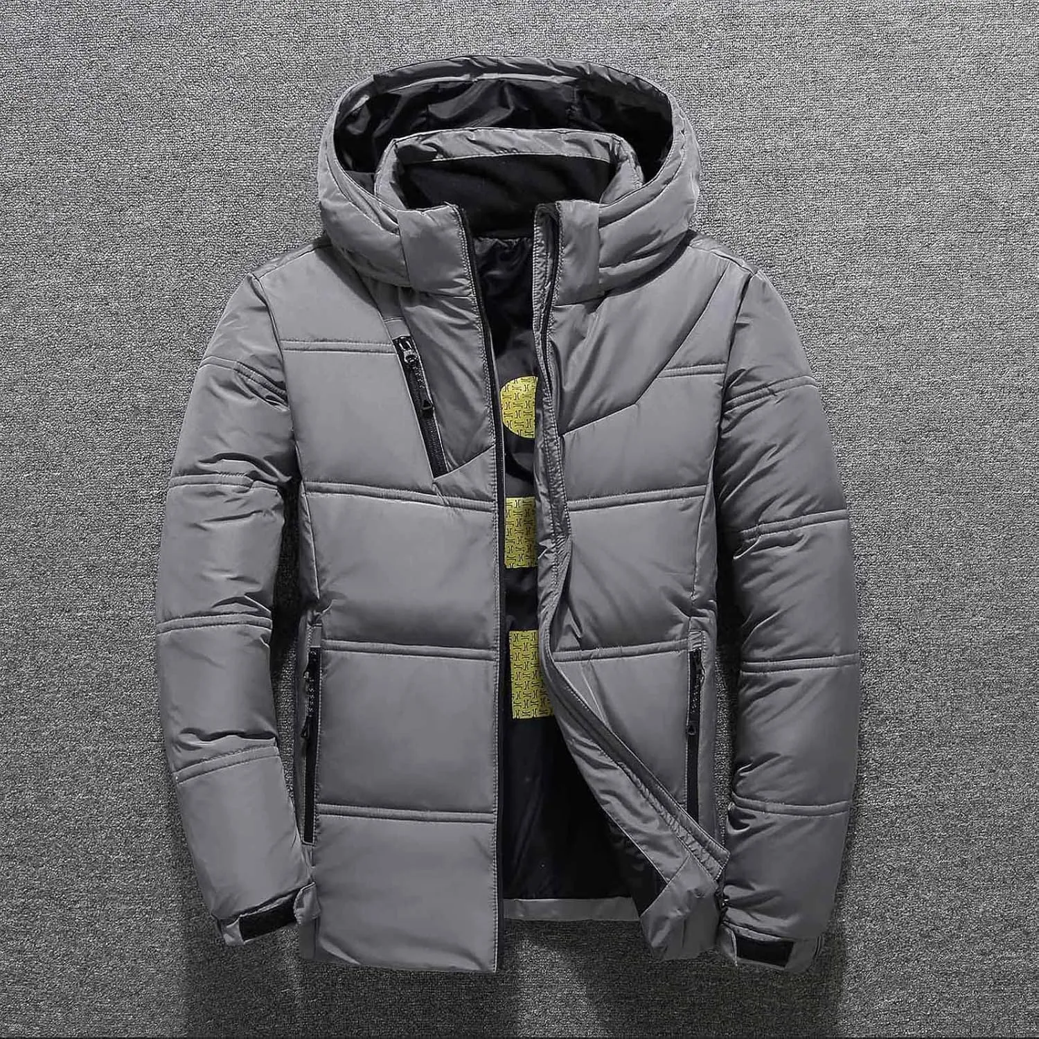 Men's Puffer Jacket Lightweight Hooded Down Coat Zip up Padded Coat Quilted Insulated Jacket Thick Warm Winter Jacket