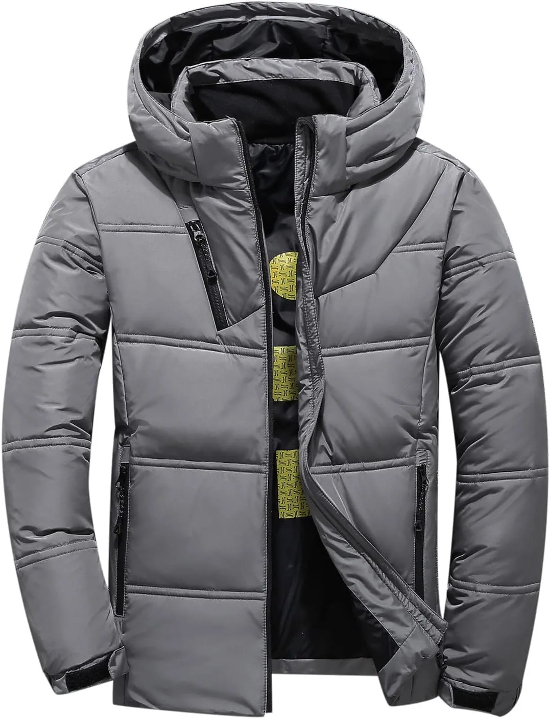 Men's Puffer Jacket Lightweight Hooded Down Coat Zip up Padded Coat Quilted Insulated Jacket Thick Warm Winter Jacket