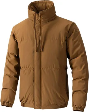 Men's Puffer Jacket Stand Collar Quilted Coat Windproof Down Jacket Zip up Insulated Jacket Warm Winter Coats