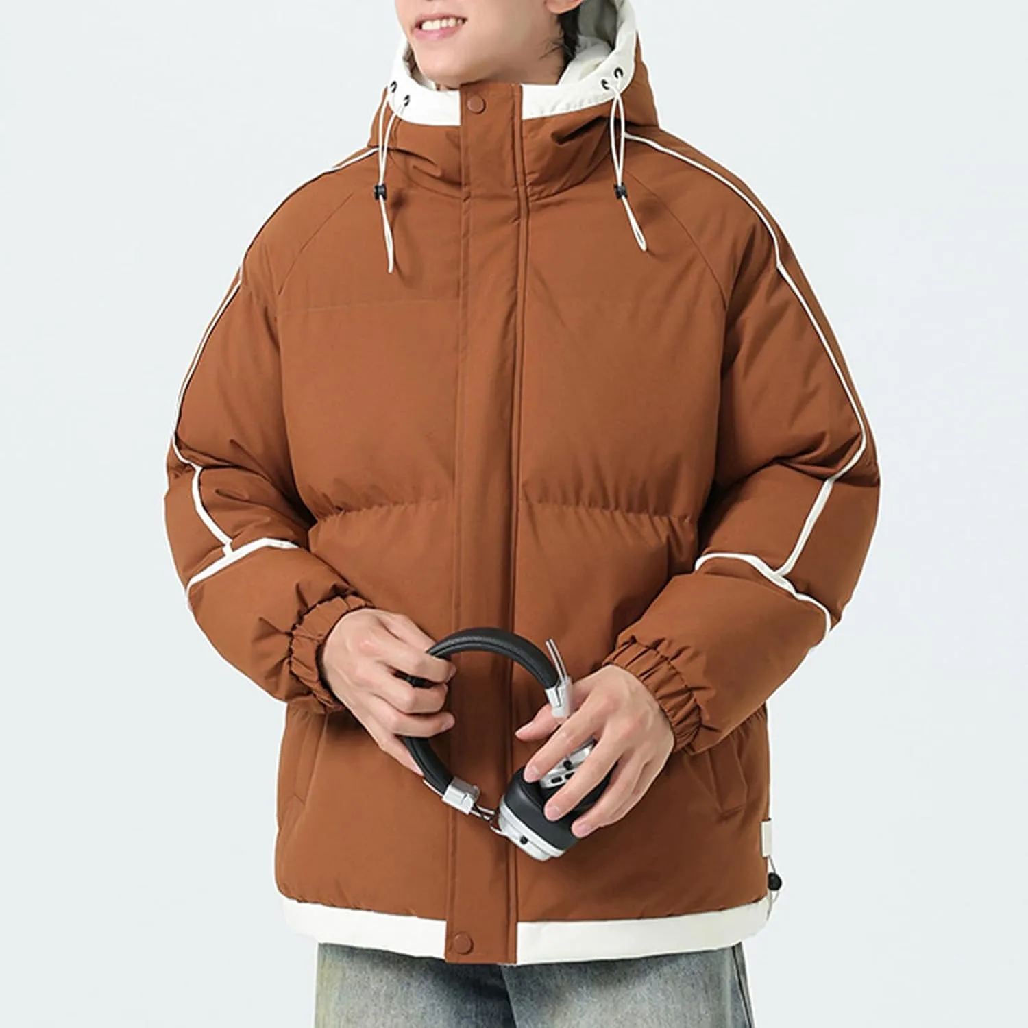 Mens Puffer Jacket with Hood Thick Down Coat Plus Size Winter Jacket Zip up Padded Coat Quilted Insulated Jacket