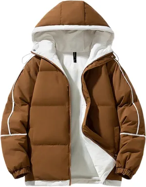 Mens Puffer Jacket with Hood Thick Down Coat Plus Size Winter Jacket Zip up Padded Coat Quilted Insulated Jacket