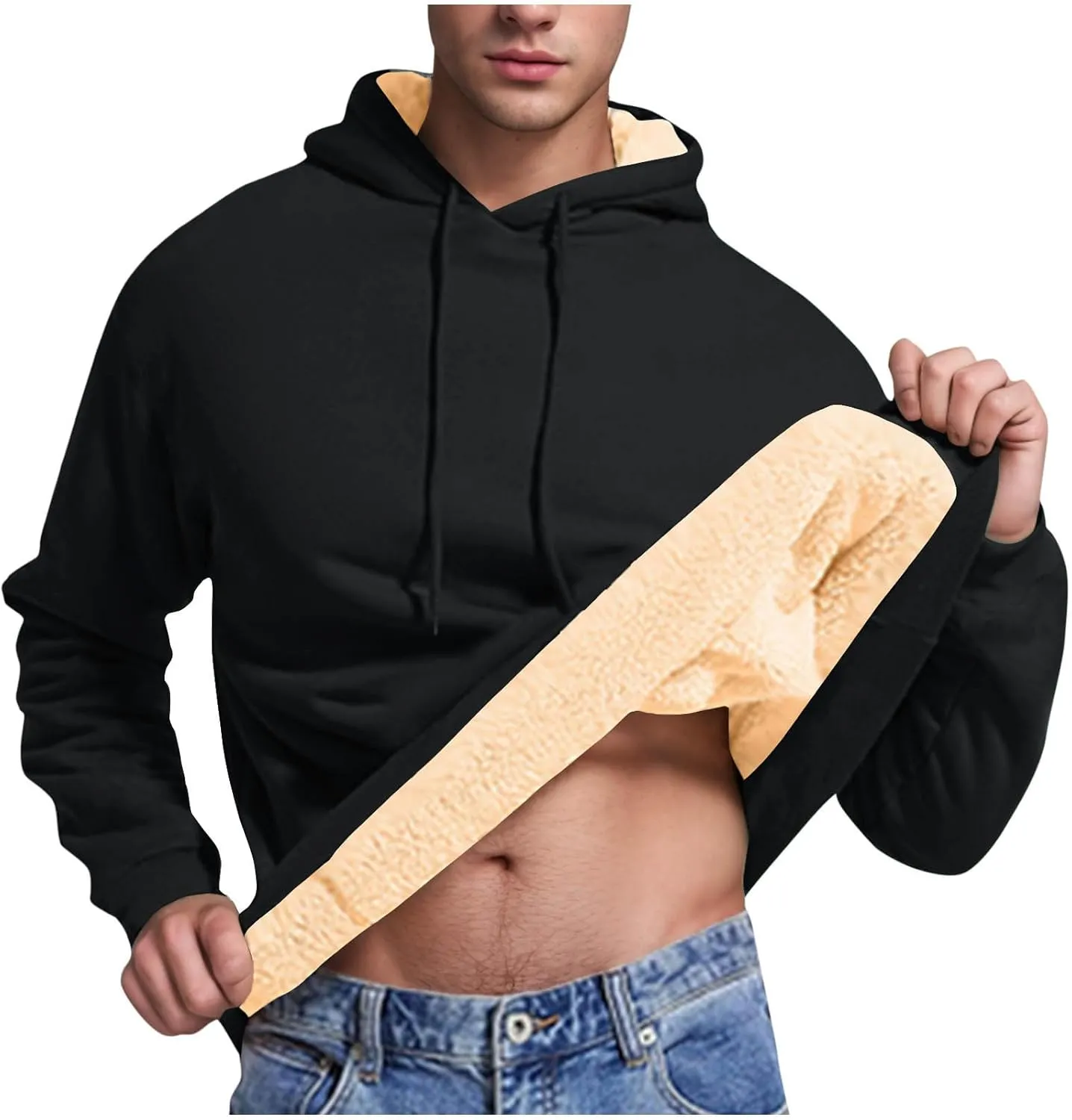Men's Pullover Hoodie Thick Sherpa Lined Kangaroo Pocket Winter Windproof Warm Fleece Hoodie Athletic Sweatshirts