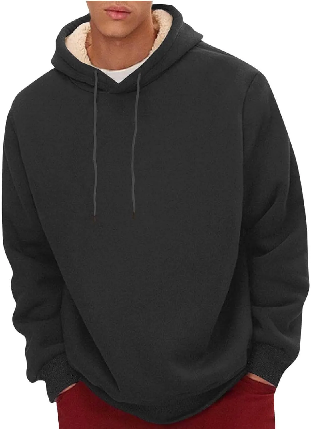 Men's Pullover Hoodie Thick Sherpa Lined Kangaroo Pocket Winter Windproof Warm Fleece Hoodie Athletic Sweatshirts
